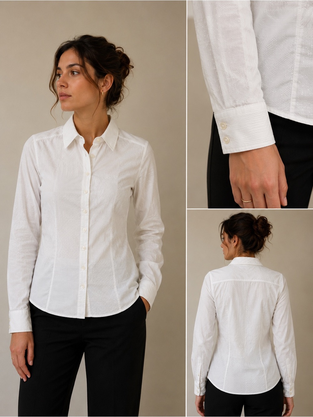 Etro Women’s Blouse White Textured Designer Size 12 48 Quiet Luxury Minimalist